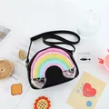 Cute black semi-circular kids crossbody bag with glitter rainbow and sequin heart pockets - Black Rainbow