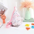 Detail of floral printed nylon kids chest bag with adjustable pink shoulder strap - Light Pink Bird