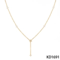 Elegant gold Y-shaped stainless steel necklace with sparkling zircon flower charms - Gold Necklace (KD1691)