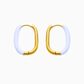 Gold and white oval enamel earrings in minimalist stainless steel stud design - Two-Tone Oval Huggie / Gold + White Enamel