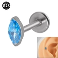 G23 solid titanium labret stud with marquise-cut blue opal stone for ear and lip piercing - NO 7 (Light Blue Zirconia)
