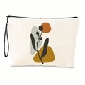 Kosmetiktasche aus Segeltuch mit Tusche-Blumendruck und praktischer Handgelenkschlaufe - 17x25cm (Feines Leinen) mit Gurtband / Morandi Pflanzenmuster (xy-019-03)