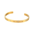 Bracciale rigido dorato con stella a otto punte e zirconi tondi lucidi - Bracciale Aperto In Zirconia Rotonda Con Stella A Otto Punte