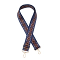 38mm ethnic style canvas bag strap in navy blue with orange pattern and gold hooks - Aqua