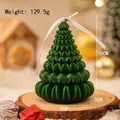 Dark green origami Christmas tree scented candle with white ribbon on a wooden base - Small / Green