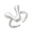 Minimalist silver-plated open ring with abstract liquid metal U-shape design - Letter V