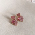Elegant gold-plated pink heart earrings featuring sparkling pavé zircon and stud closure - Pink (Silver Earring Post)