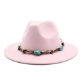 Pink wool felt fedora with bohemian turquoise beaded band on a white background - M (56-58cm) / Pink