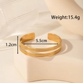 Polished gold stainless steel double layer open bangle featuring engraved textures - Double Layer Hollow Style (YB-198)