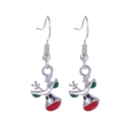 Silver Christmas elk dangle earrings with red and green enamel festive holiday details - 18. Deer Head Earrings