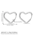 Polished silver heart-shaped earrings with 1.83cm height and 2.0cm width dimensions - Silver Hollow Heart Hoop (BYED240612-3)