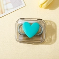 Portable dark transparent contact lens case set with green heart detail and tools - Mint Green Heart