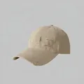 Distressed khaki cotton baseball cap with vintage frayed holes and adjustable strap - L (58-60cm) / Off White
