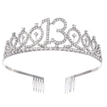 Sparkling rhinestone birthday crown for 13th anniversary with metal hair combs - 13 Years Old / Silver