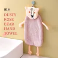 Smoky pink bear microfiber hand towel with hanging loop for kids bathroom - Bear / Smoky Pink