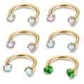 Detailed set of six golden horseshoe rings with colorful zircon stone inlay and metal finish - 1.2*10mm / Gold + Pink Zirconia