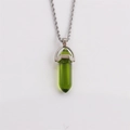 Hexagonal column green crystal bullet pendant with silver woven chain necklace - Green Crystal