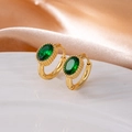 Golden earrings with oval emerald green zircon stones and milgrain texture - Oval Zircon / Green