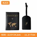 Set da viaggio con porta passaporto e etichetta per bagagli in pelle nera e lamina d'oro - Porta Passaporto + Etichetta per Bagaglio / Set con Zirconia Nera