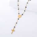 Vintage bohemien gouden ketting met boze oog kralen en hangende kruis hanger - Kruis / Zwart Oog