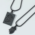 Pendenti cuore anatomico nero per coppia con piastrina rettangolare e catene box - Nero (Coppia)