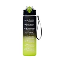1L black to green gradient sports water bottle with time markers and motivating phrases - Black Green Gradient