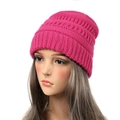 Women's warm knitted beanie in vibrant rose pink color with classic ribbed texture - Rose Red
