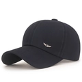 Navy blue baseball cap for men featuring a small silver metal wing logo detail - Adjustable / Navy Blue