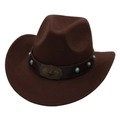 Detailed view of western cowboy hat with leather band and star metal buckle accent - Kids Size / Coffee (Bronze Star)