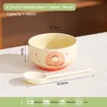 Cute donut pattern ceramic bowl with spoon set, 450ml glazed finish for home dining - Bowl + Twist Spoon / Yellow - Donut Pattern