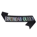 Black Birthday Queen glitter sash with holographic laser text for party celebration - One Size / Black Holographic - QUEEN