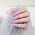 Glossy vibrant pink long coffin press-on nails with UV finish on hands - Glossy Pink (CBLL-38)