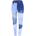 Slim fit high waist patchwork denim jeans with blue geometric color-block design - S / Blue