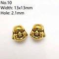 Detailed view of two gold Buddha head beads with 13x13mm size and 2.1mm hole diameter - 10# Gold Maitreya Buddha (13x13mm)