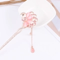 Pink peacock hair pin with golden flower tassels for traditional vintage hairstyles - Gold Peacock Pink Gem Tassel (FZ042)