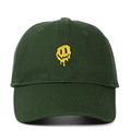 Dark green cotton baseball cap with yellow embroidered melting smiley face design - Adjustable / Dark Green