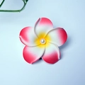 Pink and white frangipani flower hair clip with pearl center on blue background - Red Flower Head + Pearl [4cm]