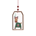 Wooden Christmas gift tag featuring a cute reindeer in a green sweater with hanging beads - Elk Style