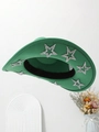 Detail of green cowboy hat with sparkling silver star sequins and wool felt texture - Sea Green