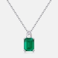 Collana vintage in argento S925 con gemma verde taglio smeraldo e pendente in zirconia - Argento 925 / Argento (Solo Ciondolo (Senza Catena))