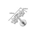 Silver titanium cherry flower labret stud with clear crystals and 0.93cm bar length - Double Flower Design - Silver (T2543-6# Silver)