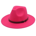Detail of rose red fedora hat featuring black leather belt with gold metal rivets - M (56-58cm) / Rose Red