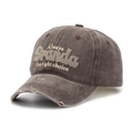 Detailed close-up of distressed brim on coffee brown cotton vintage baseball cap - One Size (56-60cm Adjustable) / Coffee/Brown (E)