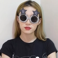Sparkly silver sequin Happy New Year glasses with black stars for 2024 party fun - Silver Glitter Star Round New Year Glasses