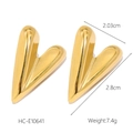 Boucles d'oreilles cœur en acier inoxydable doré avec une finition miroir brillante - Boucles d'Oreilles Puces Coeur Dorées (HC-E10641)