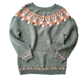 Loose grey-green crewneck knit sweater featuring orange fox patterns and ribbed cuffs - 3XL / Tops / Fox Pattern (9118#)