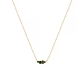 Detail of 18k gold plated necklace with green gemstone and black accent stones - May / Emerald