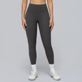Dark grey high-waisted yoga leggings with wide tummy control waistband and matte finish - S / Volcanic Gray