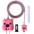 Pink beaver silicone charger protector kit with cable wrap for 18W 20W power adapters - Little Beaver / Five-Piece Set