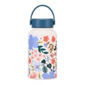 650ml white matte stainless steel vacuum flask with colorful floral print and blue handle - White Floral Blue Lid